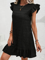 Full Size Ruffled Flutter Sleeve Textured Mini Dress Plus Size