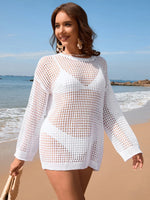 Openwork Dropped Shoulder Long Sleeve Cover-Up - Ladyez