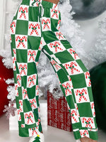 Candy Cane Checkered Pattern 2pcs Pajama Set