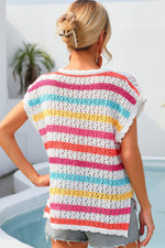Angel Wings Striped V-Neck Slit Cover Up - Ladyez