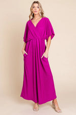 BOMBOM Surplice Maxi Dress with Pockets - Ladyez
