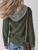 Plus Size Casual Corduroy Button-Down Hooded Jacket