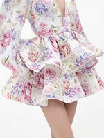 Floral Print Ruffle Layered Mini Dress