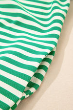 Stripe Print Contrast Collar Split Neck Flutter Sleeve Dress