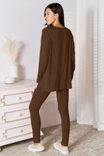 Basic Bae Full Size V-Neck Soft Rayon Long Sleeve Top and Pants Lounge Set - Ladyez