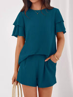 Ruffle Sleeve Top and Shorts Two-Piece Set