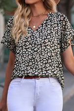Flutter Sleeve Notched Floral Summer Blouse