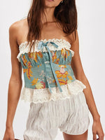 Floral Print Lace Trim Tube Top - Ladyez