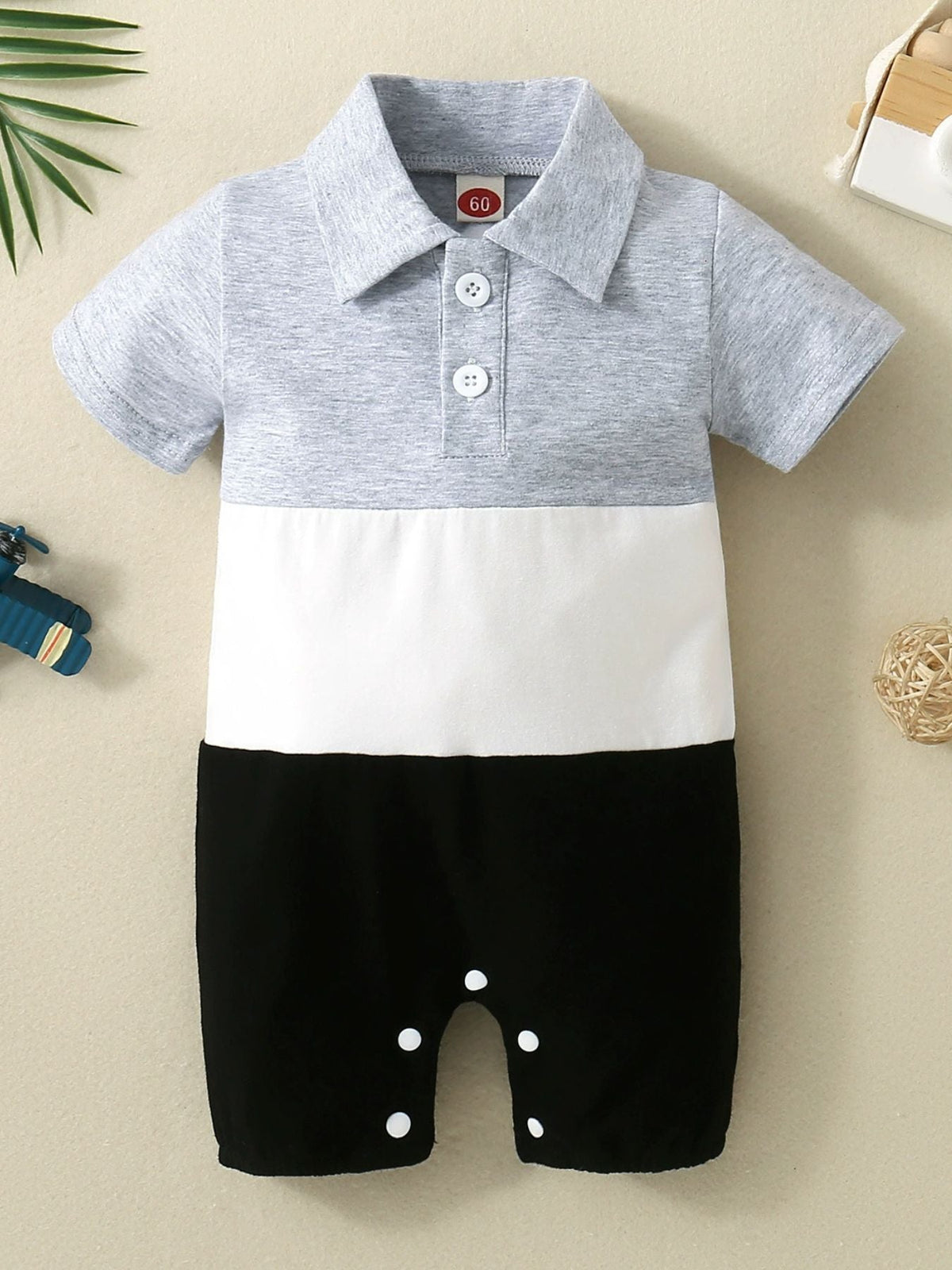 Children's Color Block Polo Collar Short Sleeve One-Piece