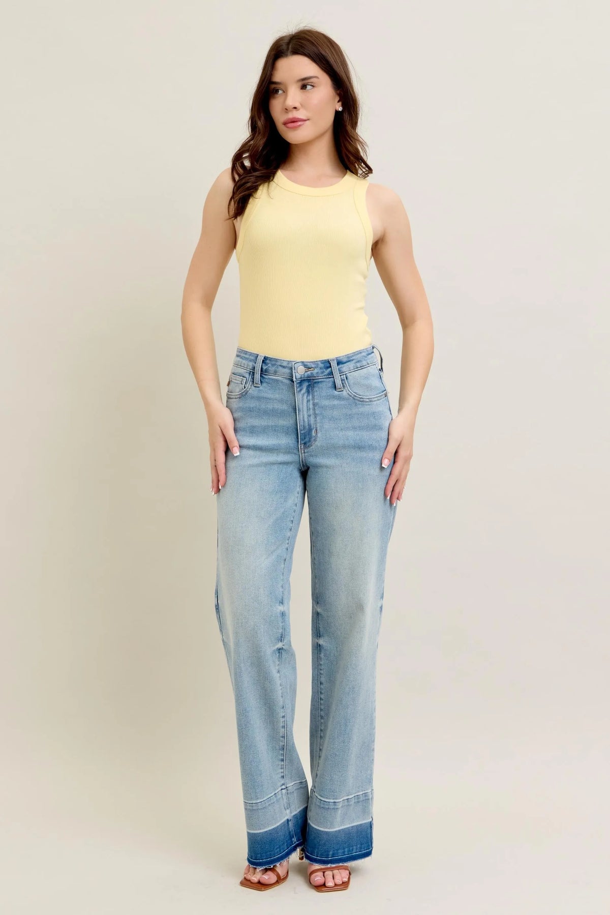 Judy Blue Full Size Mr Release Hem Wide Leg Jeans Plus Size - Ladyez