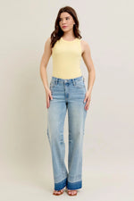 Judy Blue Full Size Mr Release Hem Wide Leg Jeans Plus Size - Ladyez