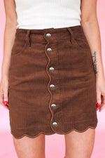 Button Front Corduroy Mini Pockets Sheath Silhouette Skirt