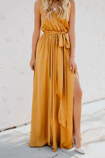 Surplice Tie Waist Maxi Dress - Ladyez