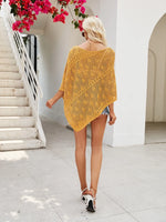 Openwork Boat Neck Shawl Cover Up - Ladyez