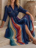 Multi-Color Striped Maxi Shirt Dress
