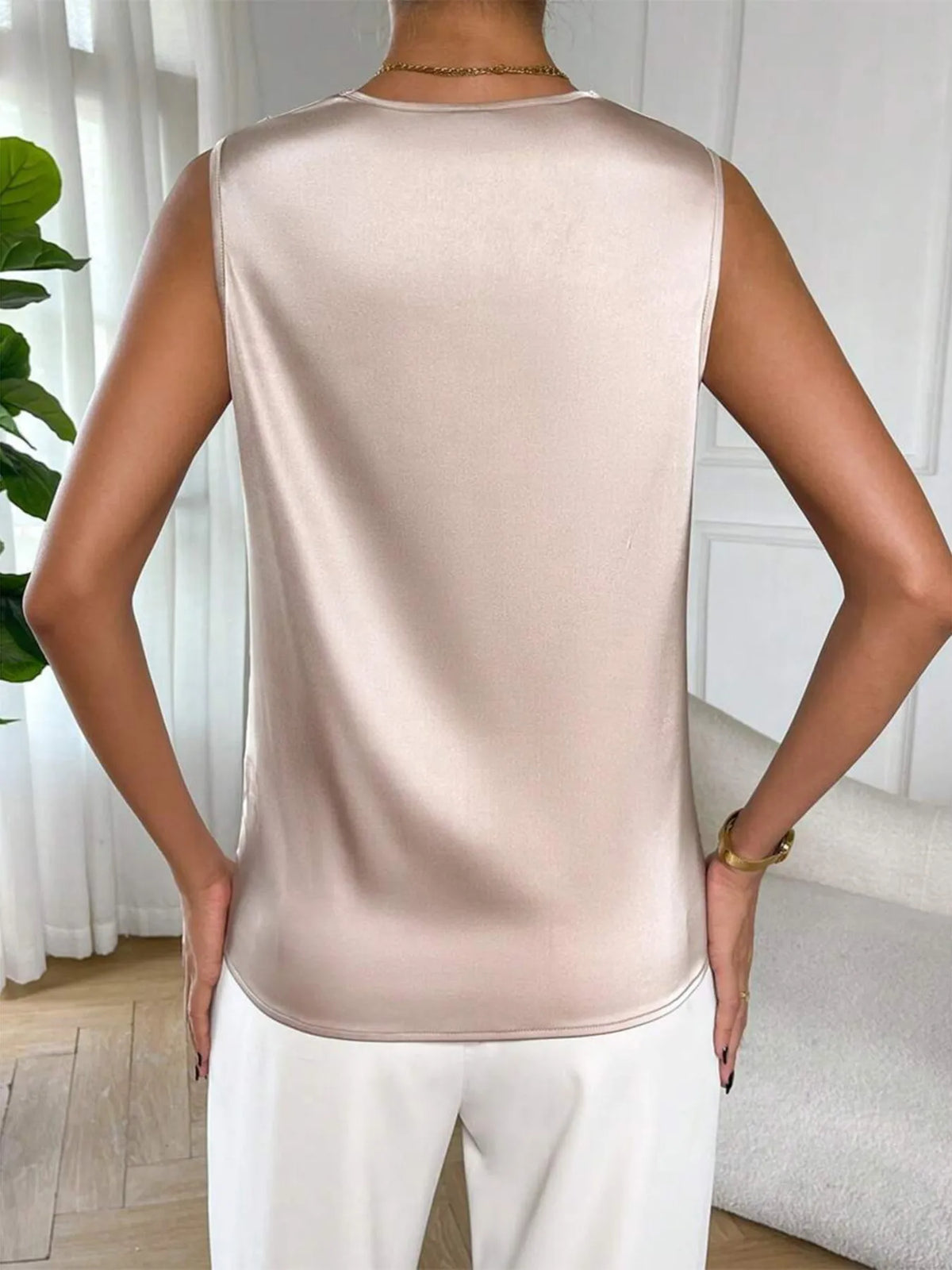 Satin Cowl Neck Sleeveless Blouse - Ladyez