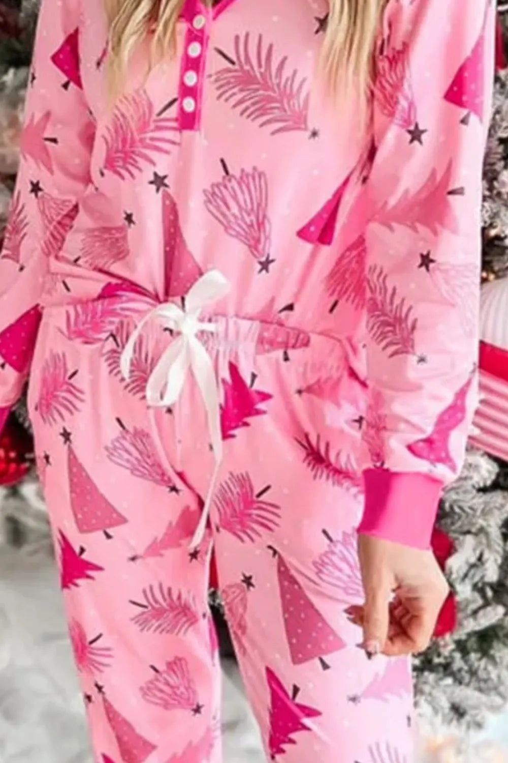 Printed V-Neck Long Sleeve Top and Pants Lounge Set - Ladyez