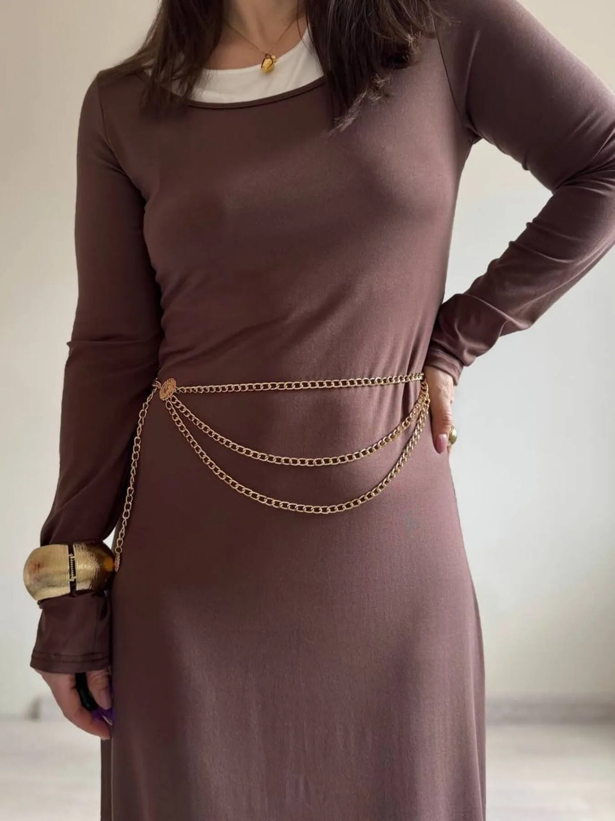 Contrast Long Sleeve Maxi Dress - Ladyez