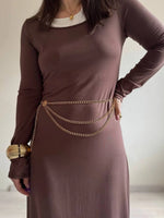 Contrast Long Sleeve Maxi Dress - Ladyez