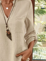 Notched Roll-Tab Sleeves Blouse - Ladyez