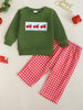 Children's Embroidered Sweatshirt and Gingham Pants Set