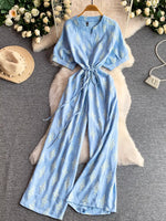 Printed Short Sleeve Wide Leg Jumpsuit