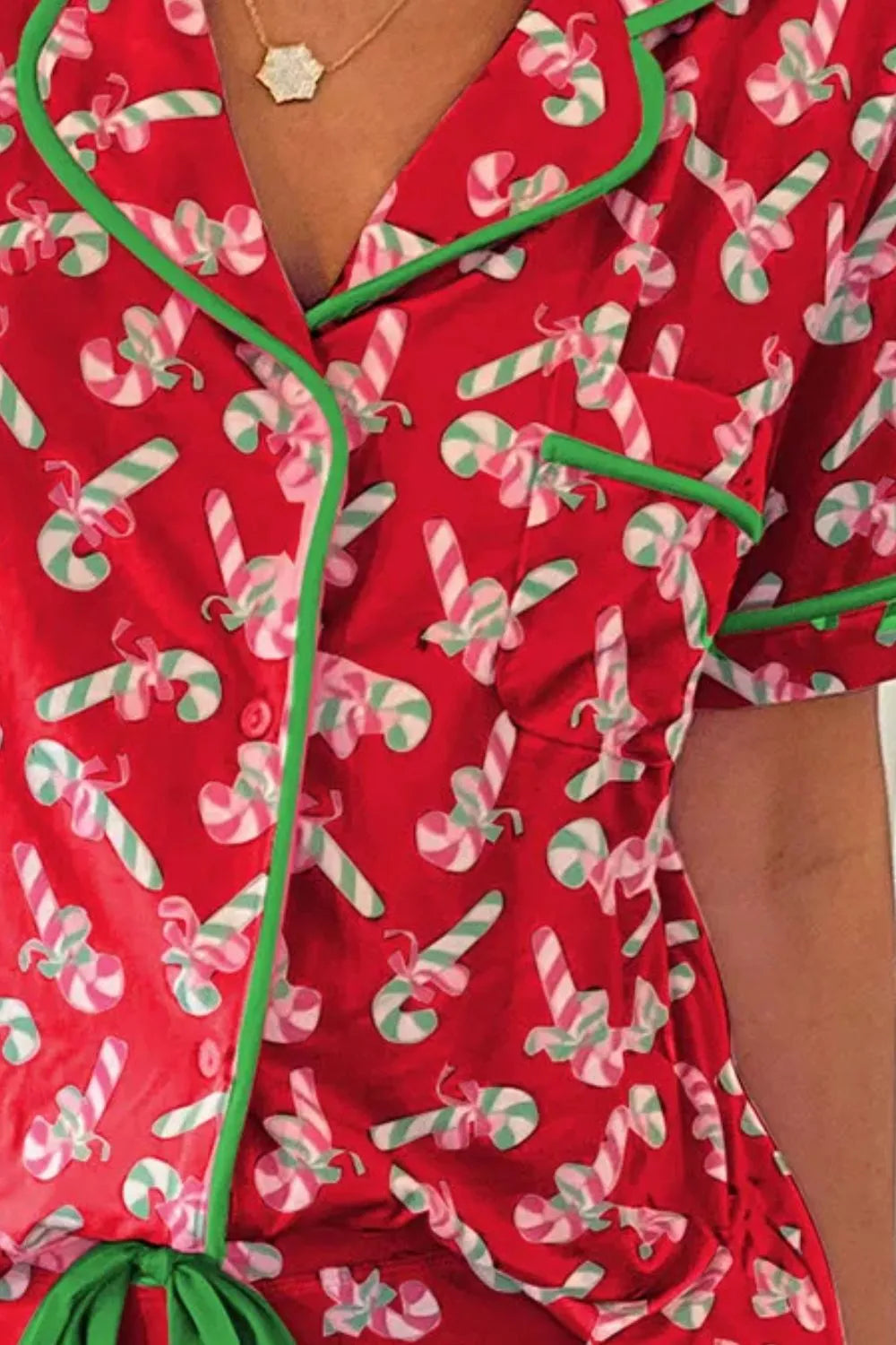 Candy Cane Collared Neck Top and Shorts Lounge Set - Ladyez