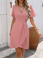 Surplice Flutter Sleeve Mini Dress