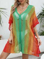 Rainbow Gradient Crochet Beach Cover Up - Ladyez