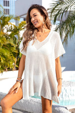 Angel Wings Slit V-Neck Short Sleeve Cover Up - Ladyez