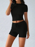 Round Neck Short Sleeve Top and Shorts Set - Ladyez