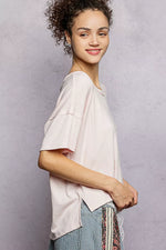 POL Round Neck Short Sleeve T-Shirt with High Low Hem