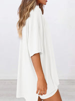 Full Size Oversized Slit Round Neck Top and Shorts Lounge Set Plus Size - Ladyez