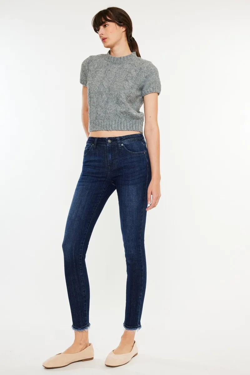 Kancan High-Rise Slim Fit Raw Hem Ankle Jeans - Ladyez