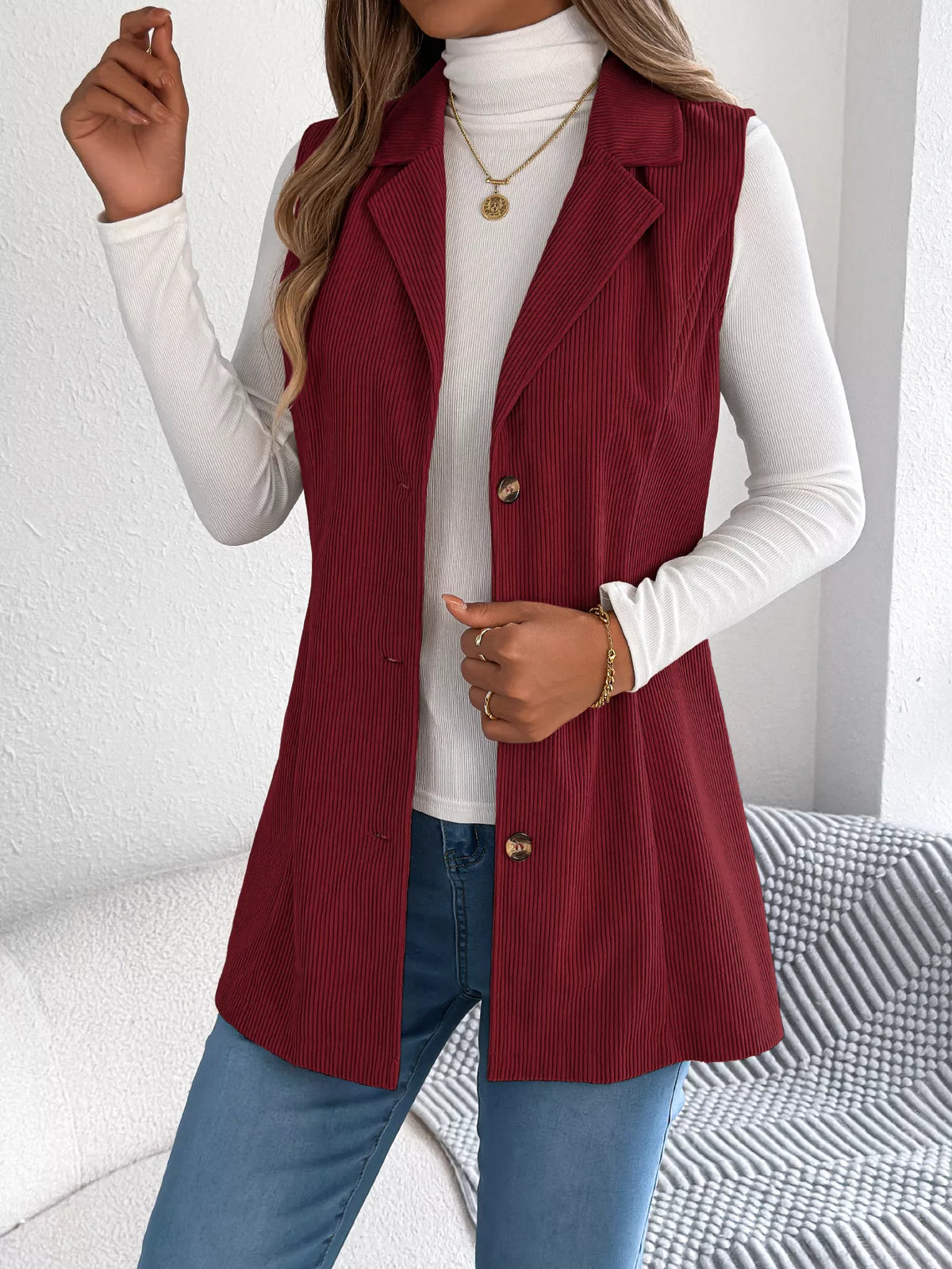 Button-Front Longline Vest Coat