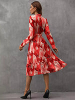 Notched Tie Waist Long Sleeve Dress