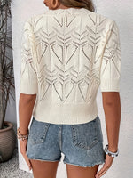 Openwork Round Neck Half Sleeve Sweater