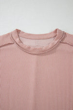 Casual Ribbed Short Sleeve Round Neck T-Shirt