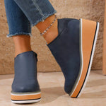 Round Toe Wedge Ankle Boots