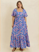 Plus Size Ruched Printed Short Sleeve Dress