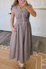Gingham Zip-Front Midi Dress