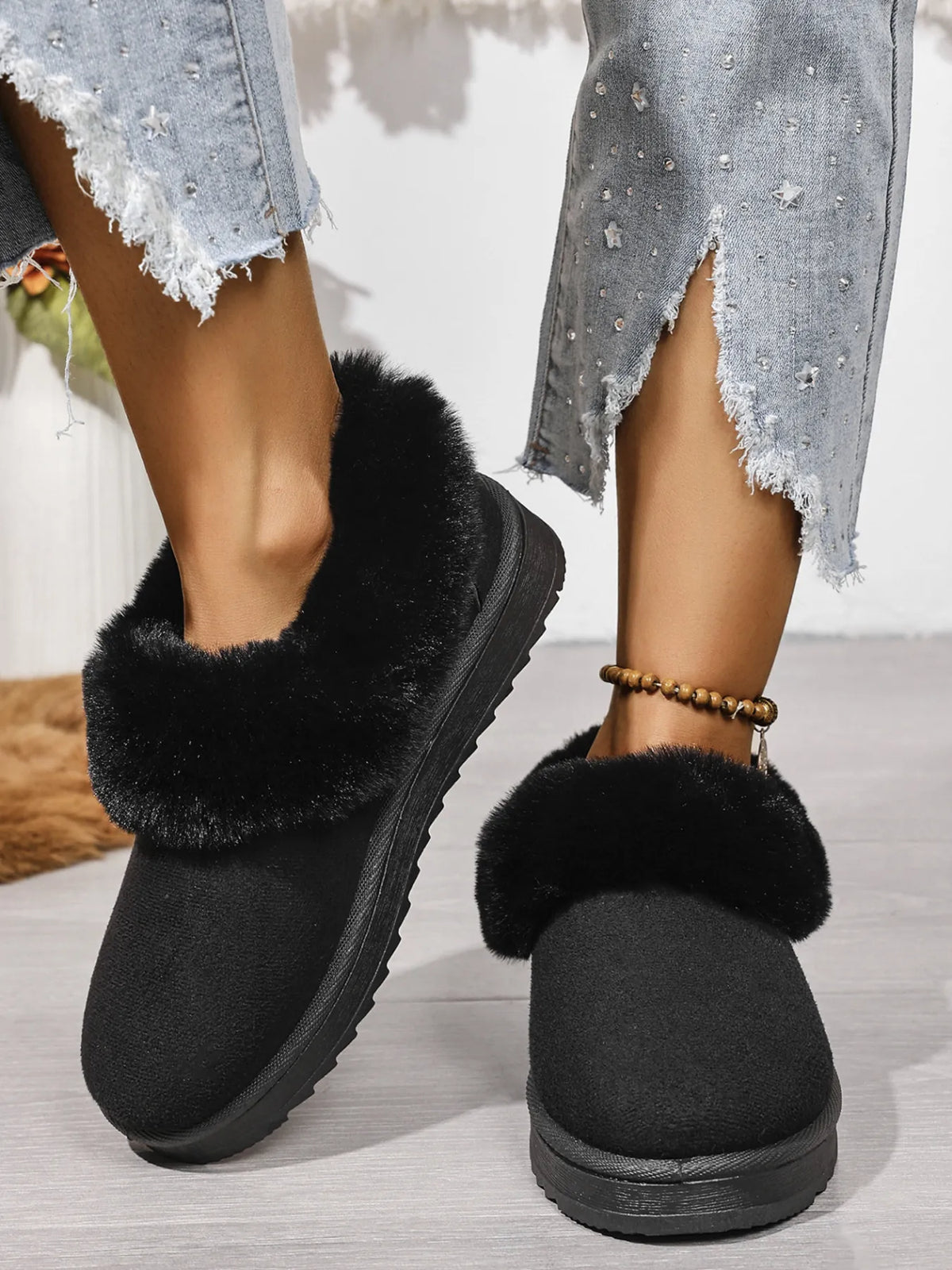 Cozy Winter Fur-Lined Ankle Boots - Ladyez