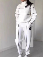 Full Size Striped Quarter Zip Top and Pants Set Plus Size