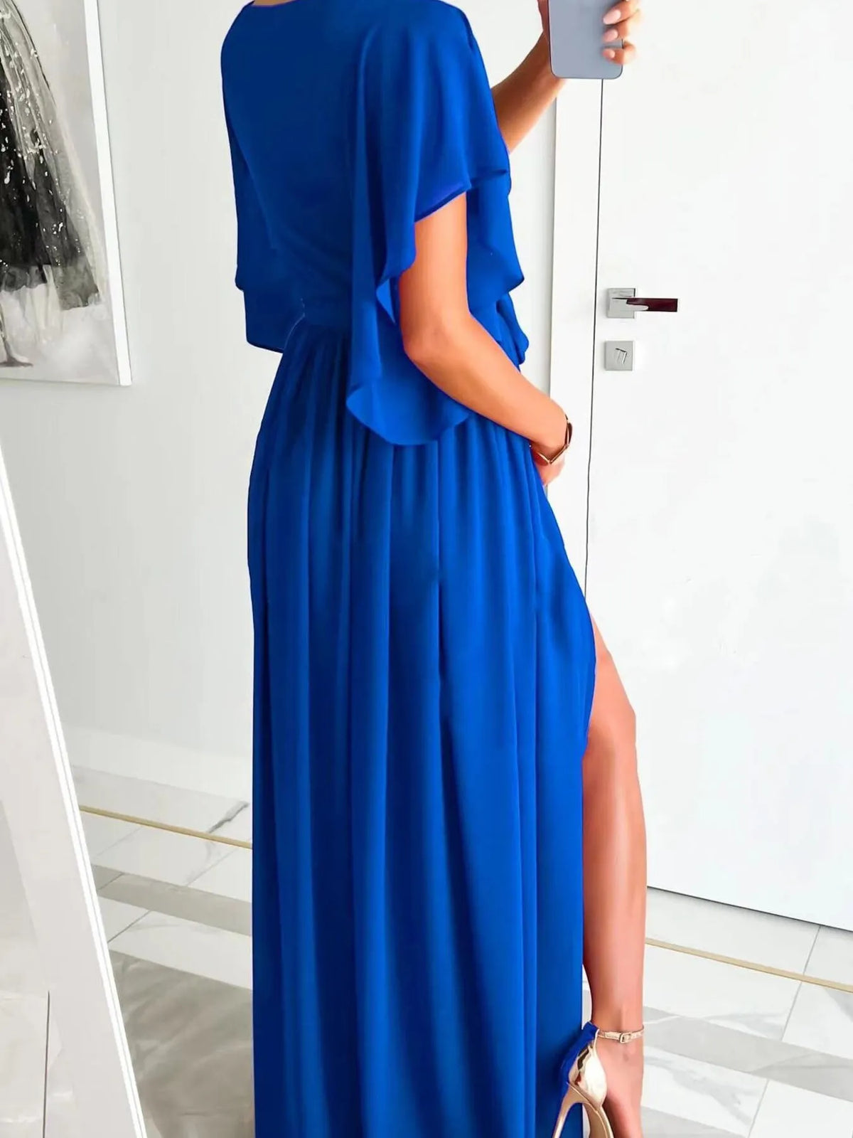 Flutter Sleeve Surplice Tie Waist Dress - Ladyez