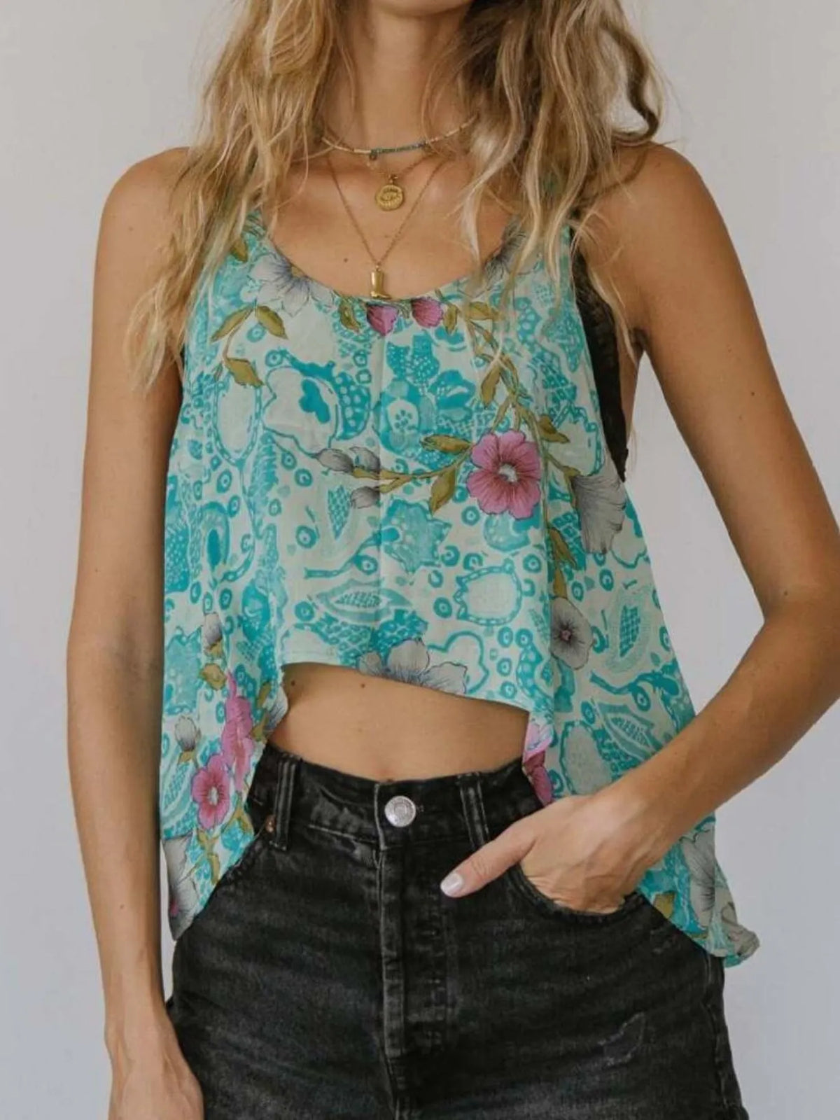 Printed Scoop Neck Tank - Ladyez