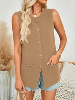 Button Down Round Neck Knit Vest