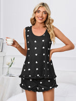 Heart Scoop Neck Tank and Shorts Lounge Set - Ladyez
