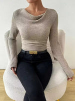 Cowl Neck Ribbed Knit Top