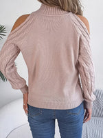 Cable Knit Cold Shoulder Turtleneck Sweater