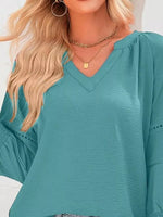 Solid Color Smocked Long Sleeve Blouse